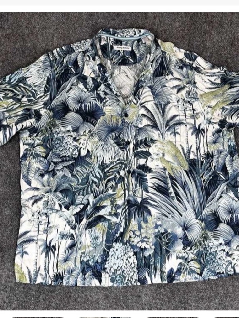 Tommy Bahama Silk Hawaiian Shirt Mens 2XLB Floral Palms Buttons Blue Short Sleev